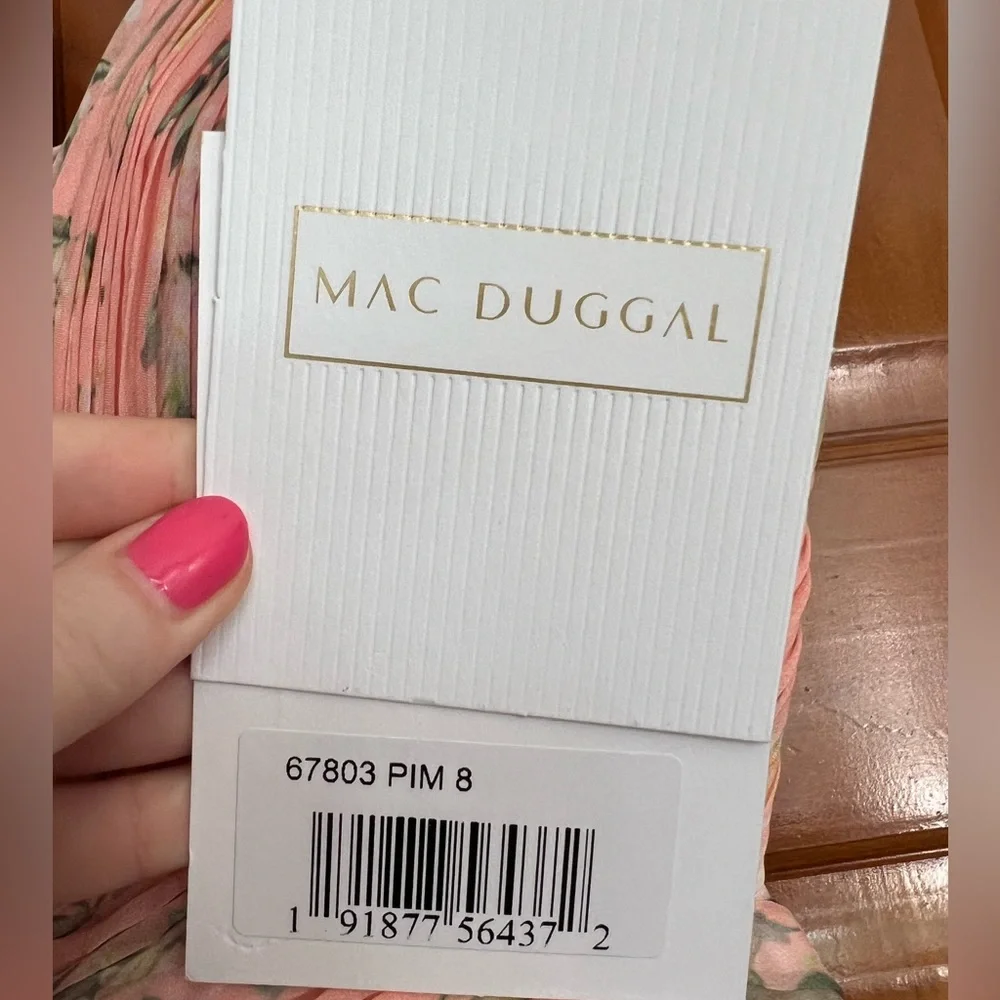 NWT Mac Duggal Spring Preview Tiered Ruffle Floral Cut-Out Chiffon | Pink/Mult - Picture 7 of 9